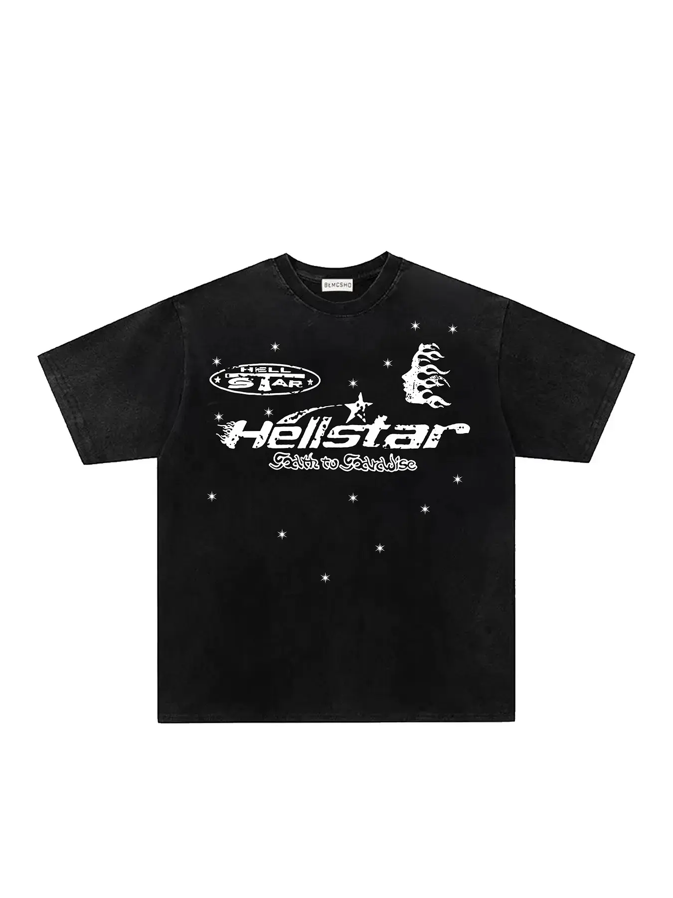 American Vintage Streetwear T-Shirt, Washed Distressed Tie-Dye Flame Letters Stars, Men's Summer New Fashion Casual Sport Round Neck Half Sleeve Tee