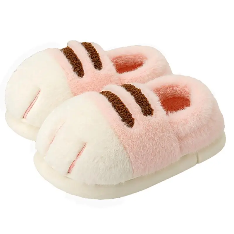 Women's Chic Casual Cat Paw Slide Slippers - Winter Warm Fluffy Cotton Footwear, Lightweight Rubber Indoor House Shoes for Cat Lovers, Ideal Womens Gifts & Gifts for Women, Plaid, Cute Shoes, Slip On, Non Slip Design, Ankle