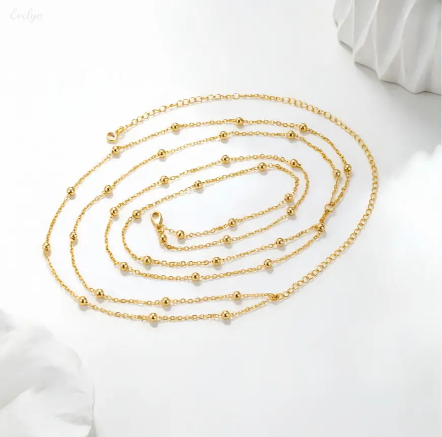 Gold Plated Beaded Waist Chain, Adjustable Body Chain with Ball Beads, Extended Belly Chain for Summer, Beach & Festival Wear