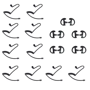 All Black Universal Surveillance Earpiece, Durable Replacement Kit (10 Pcs) - Skin-Friendly TPU Acoustic Tube & Ear Tips, Compatible with Motorola, BaoFeng, Kenwood, Midland Walkie Talkies with 5 Pairs Earmolds for Security, Police and Law Enforcement Use