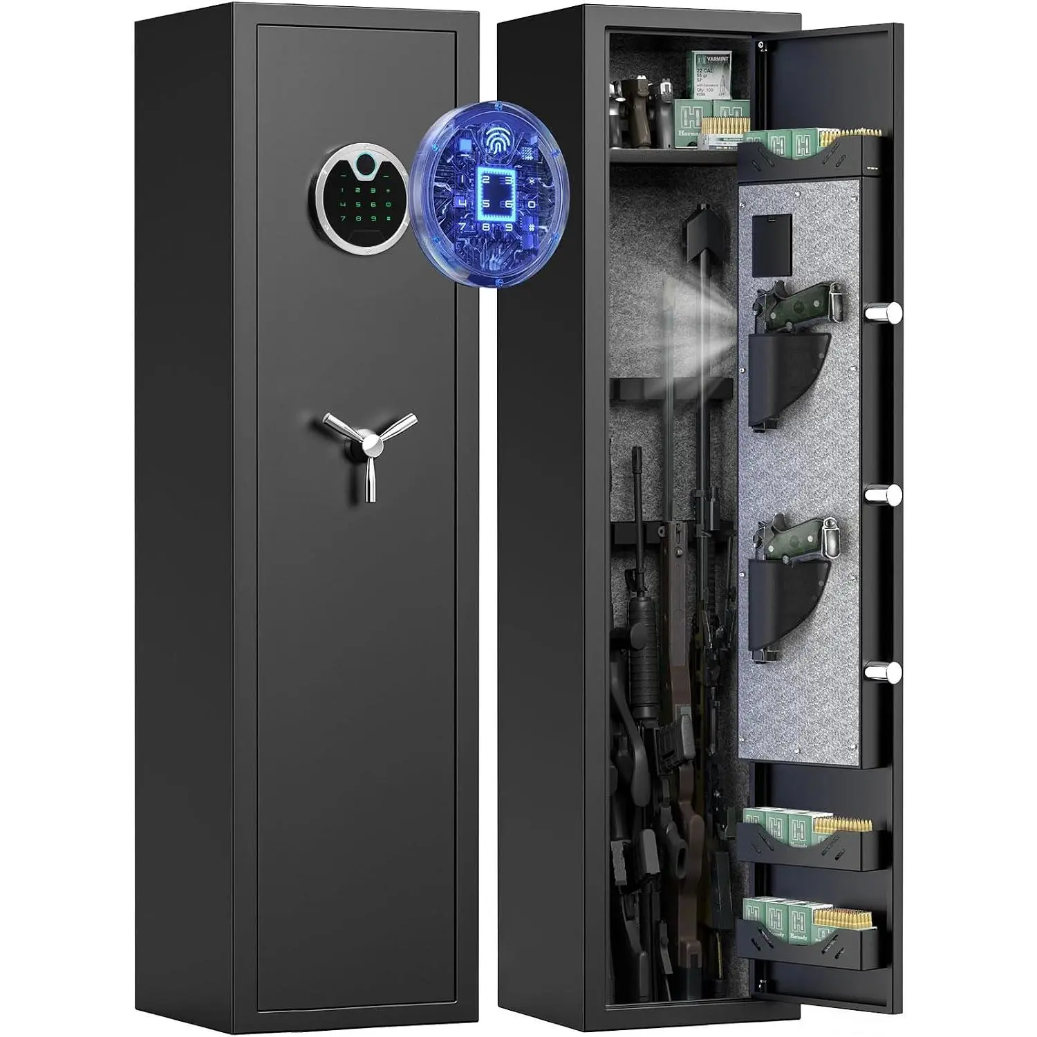 54'' Gun Safe, 3-5 Gun Safe for Rifle and Pistols, Quick Access Biometric Gun Cabinet with Dual Alarm and Mute Function, Fingerprint Rifle Safe with Removable Shelf and Backlit Keypad