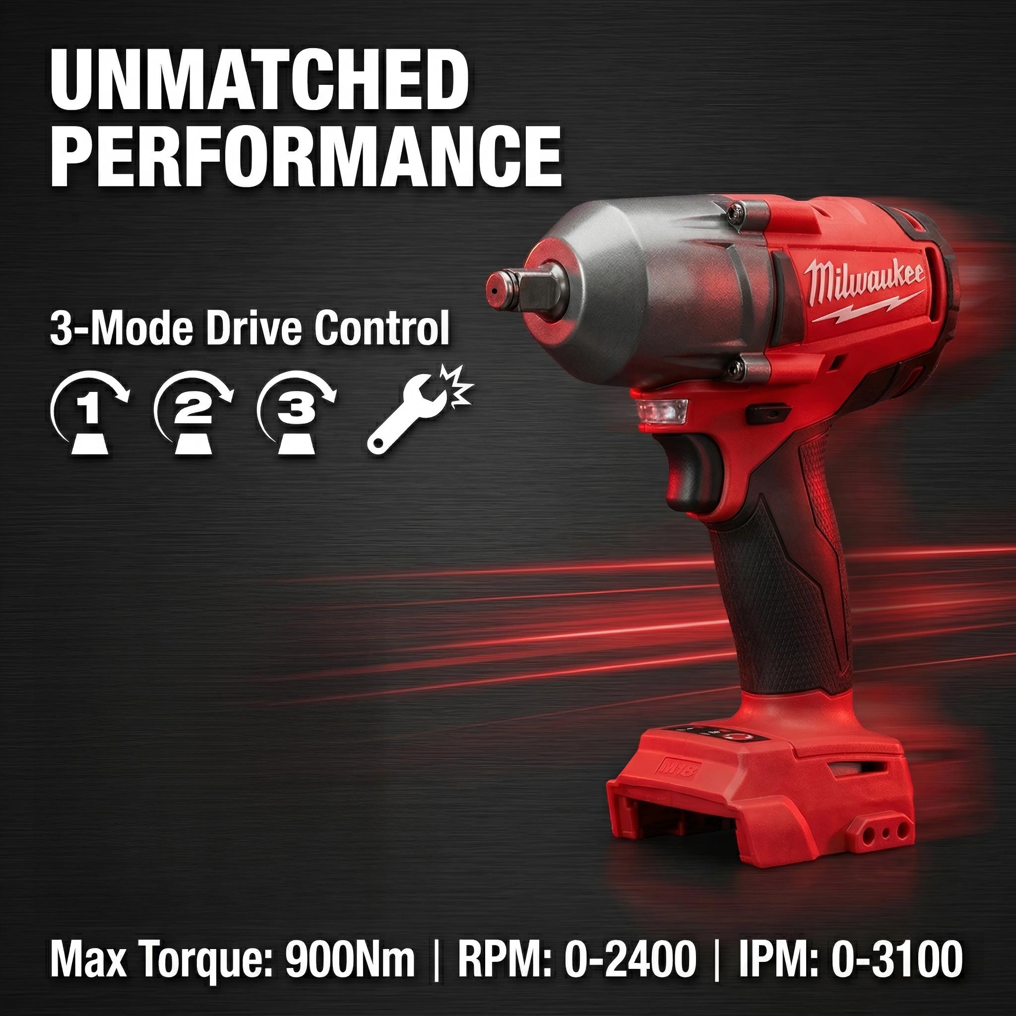 Milwaukee M18 FMTIWF12 18V Impact Wrench For Automotive Repair And Heavy Equipment With 900Nm High Torque Output Multi-Function Electrician Tool Set