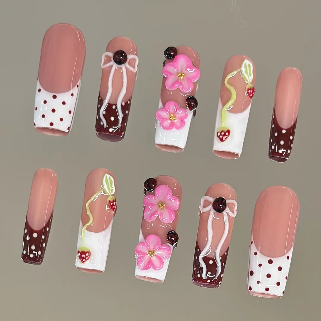 NailVesta BERRY BOWTIE – 100% Handcrafted 3D Press-On Nails | Reusable, Long-Lasting, Salon-Quality