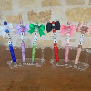 Rhinestone Beadable Pen with Colorful Bow and Beads for Personalized Writing