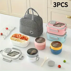 3pcs/set Portable Large Capacity Lunch Bag, Lunch Box, Breakfast Cup, Large Capacity Student Lunch Box, Foldable Aluminum Foil Handbag, Back to School Student Handbag, Portable, Suitable for Travel and Work