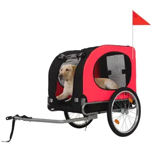 88Lbs Dog Bike Trailer & Stroller for Small/Medium Pets - Collapsible Steel Frame - 16" Quick-Release Aluminum Wheels - All-Purpose Bike Coupler - Washable Non-Slip Liner-Red