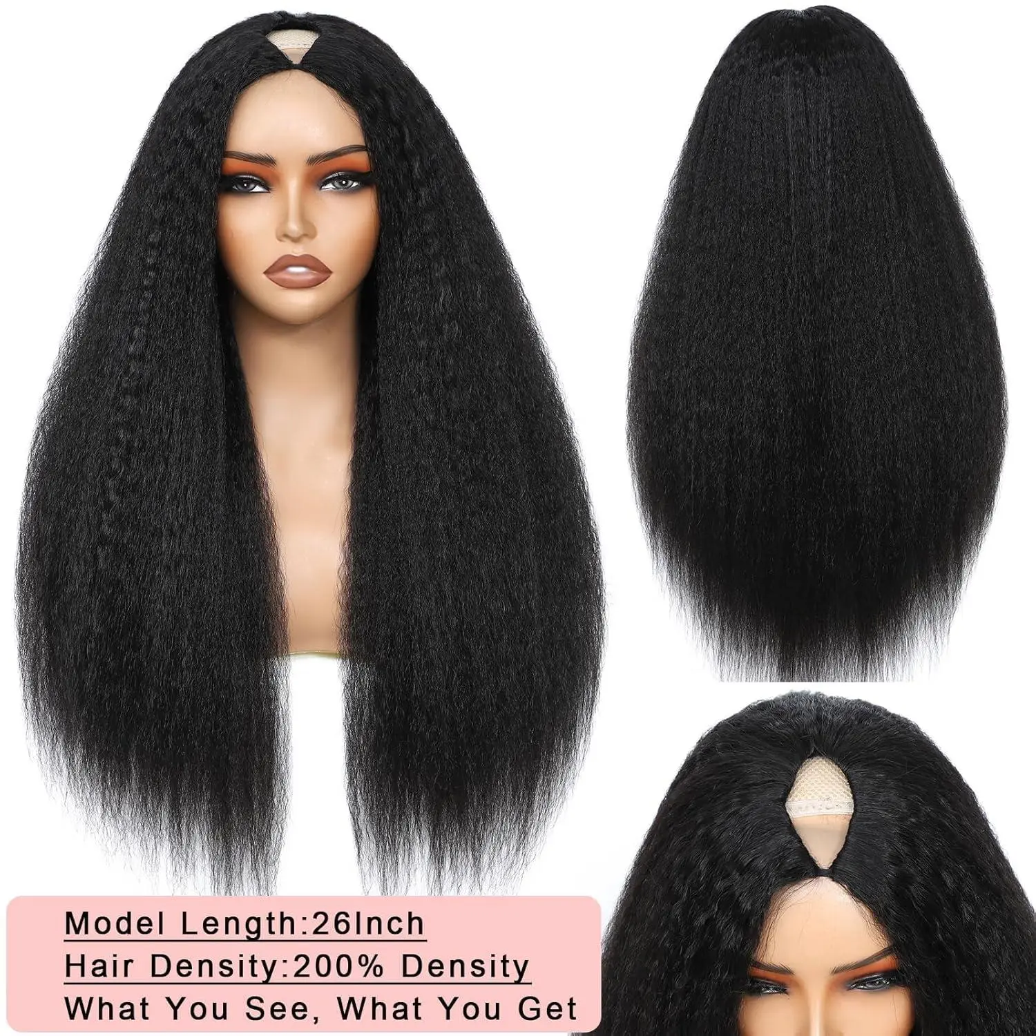 BINF V Part Wig Human Hair Straight/Body Wave/Kinky Straight Human Hair Wigs Upgrade U Part Human Hair Wig for Women No Leave Out No Sew In 200% Density Natural Color Adjustable Wig Cap