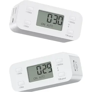 Indoor Countdown Timer Outlet, Digital Timers for Electrical Outlets Indoor with Repeat, Auto Shut Off for Fan, Lights, Charger, Curling Iron, Hair Straightener, 15A/1000W, 1/2 , 2 Pack