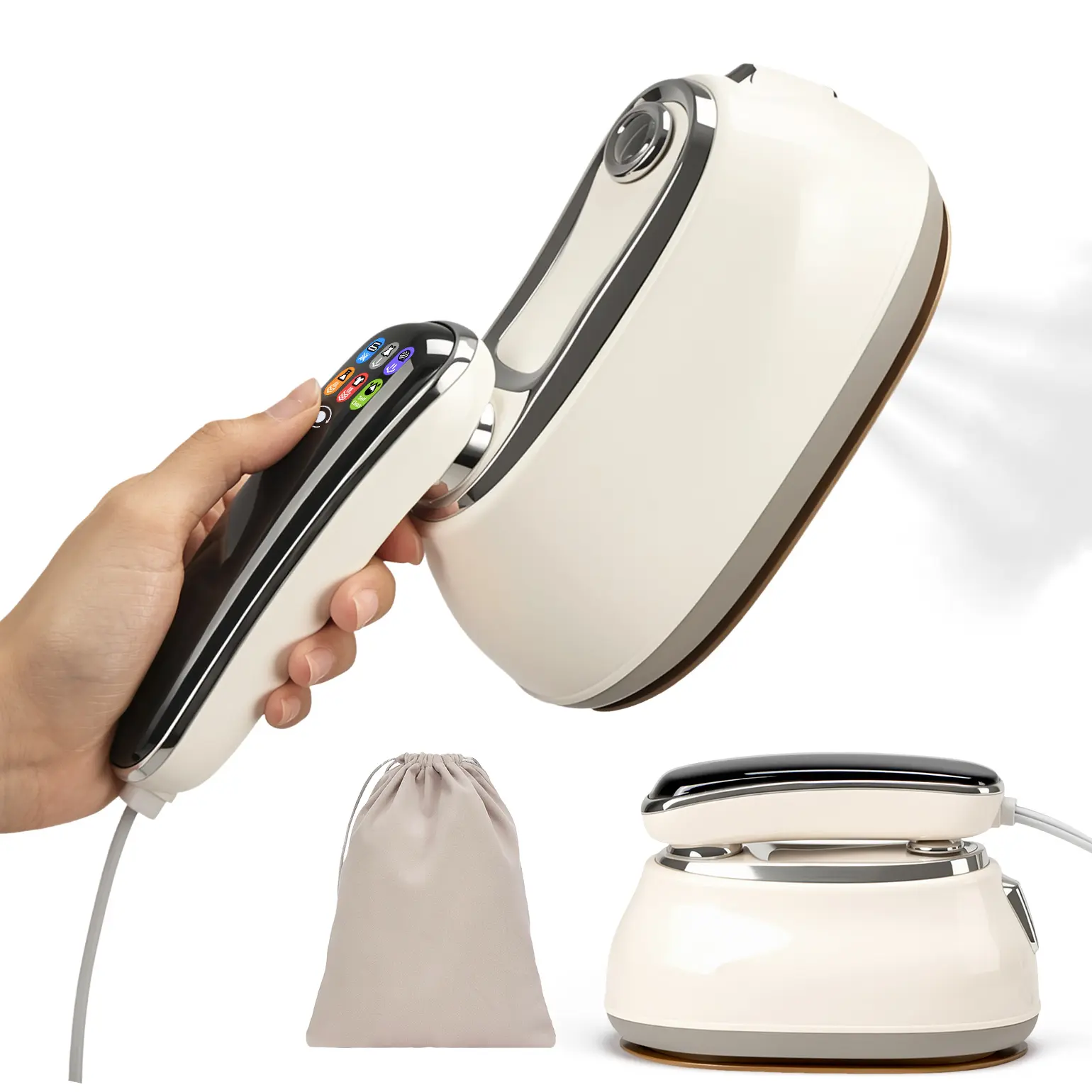 BougeRV 2-in-1 Garment Steamer & Iron, 15s Fast Heat-Up, Portable Clothes Steamer with 6 Modes & LED Display, for Home, RV & Travel, 180° Swivel Handle, 160ml Water Tank