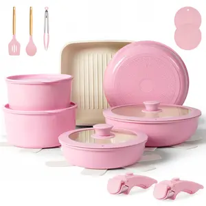 Kikcoin RV Nonstick Cookware Set Oven safe Non-Toxic Ceramic 22pcs pots and pans set complete Cookware Set with Lids,Detachable Handle,cook in RV PFAS-Free,Dishwasher Safe,Kitchen Outdoorfun Induction Compatible Handwashing Recommended,tiktokshop