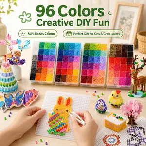 96 Colors DIY Fuse Beads Building Block Material Kit,Fusion Beans 2.6mm Box Set, Full Color Range Tools, Complete Craft Tools,Ideal for Creative Projects,ffor DIY Crafts, Keychains, Coasters, Bracelets & 3D Projects - Creative Handmade Party Gift Set