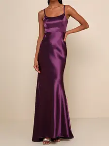 Lulus Make You Shine Dark Purple Satin Mermaid Maxi Dress