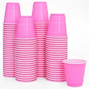 100 Pcs Pink Plastic Shot Cups, Disposable 2 oz Plastic Cups, Mini Cups for Birthday, Bachelorette Party, Parties Favor & Supplies