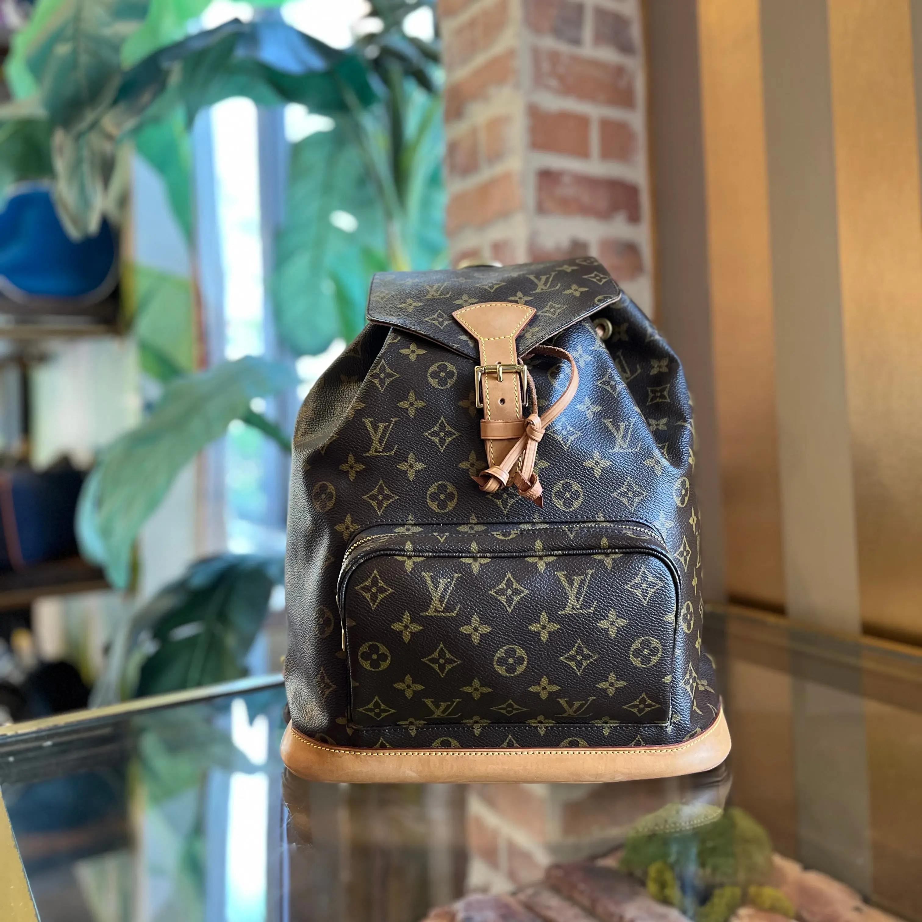 Pre-owned Louis Vuitton Canvas Backpacks Montsouris GM Brown Monogram Drawstring Backpack