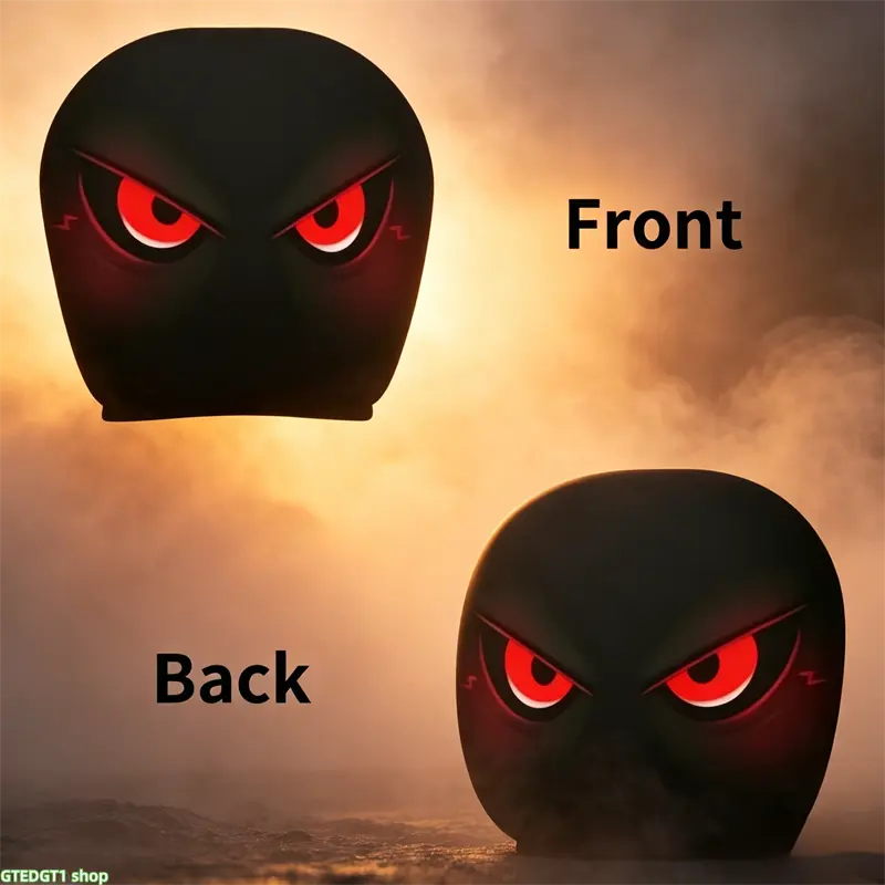 Gothic Red Evil Eyes Car Headrest Covers 2 PCS, Universal Fit for Cars SUVs Trucks, Breathable Fabric Protector, Spooky Glowing Red Eye Design, Black Gothic Auto Accessories, Easy Install & Washable, Upgrade Your Ride with Dark Edgy Vibe