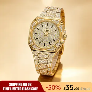 Luxury iced-out gold and silver watch for men and women, diamond bling, fashionable versatile waterproof quartz hip-hop jewelry wristwatch gift