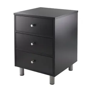 212 MAIN Daniel Accent Table - Modern Nightstand, Black Finish Indoor Furniture Bedside Table with 3 Drawers, Three Drawers