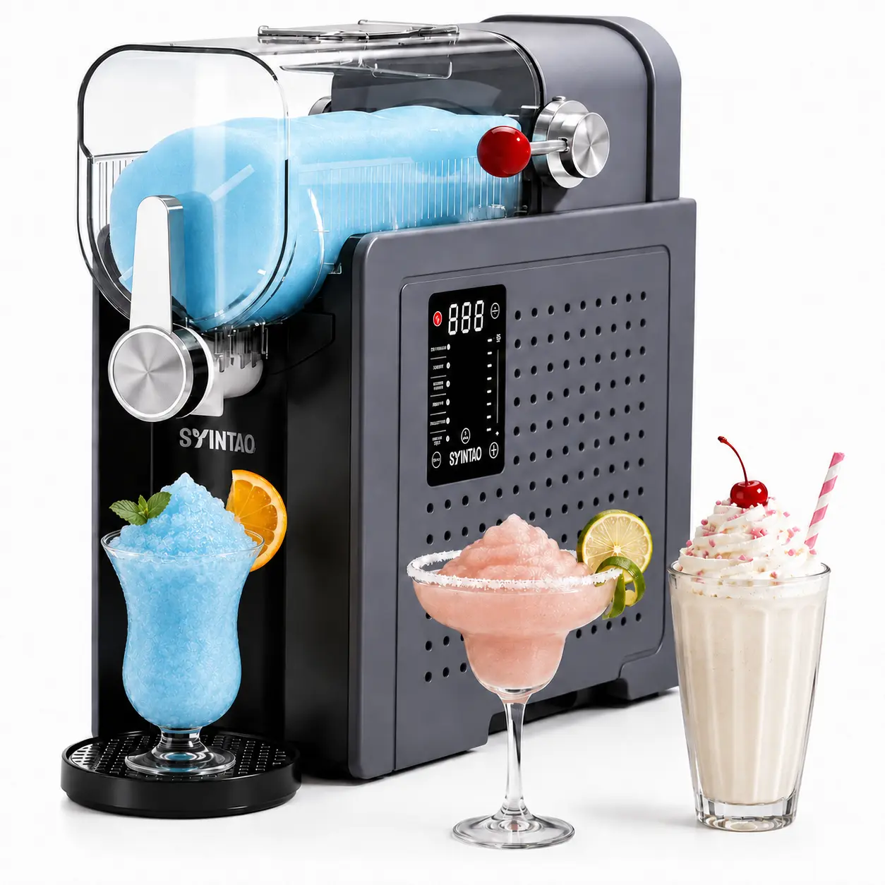 SYINTAO 6-in-1 Ice-Free Slushie & Soft Serve Machine - Smart Timer, Automatic Cleaning, Milkshake & Sugar Drink Making, Freezing Function for Home Party & Ice Cream Parlor Use