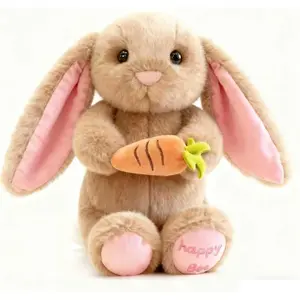 Easter Bunny with Carrot Soft Lovely Realistic Long-Eared Standing Pink Plush Toys Cute Plush Toy Easter Decoration Birthday Gift for Boys and Girls
