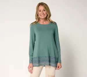 LOGO Layers by Lori Goldstein Petite Knit Top with Lace Hem