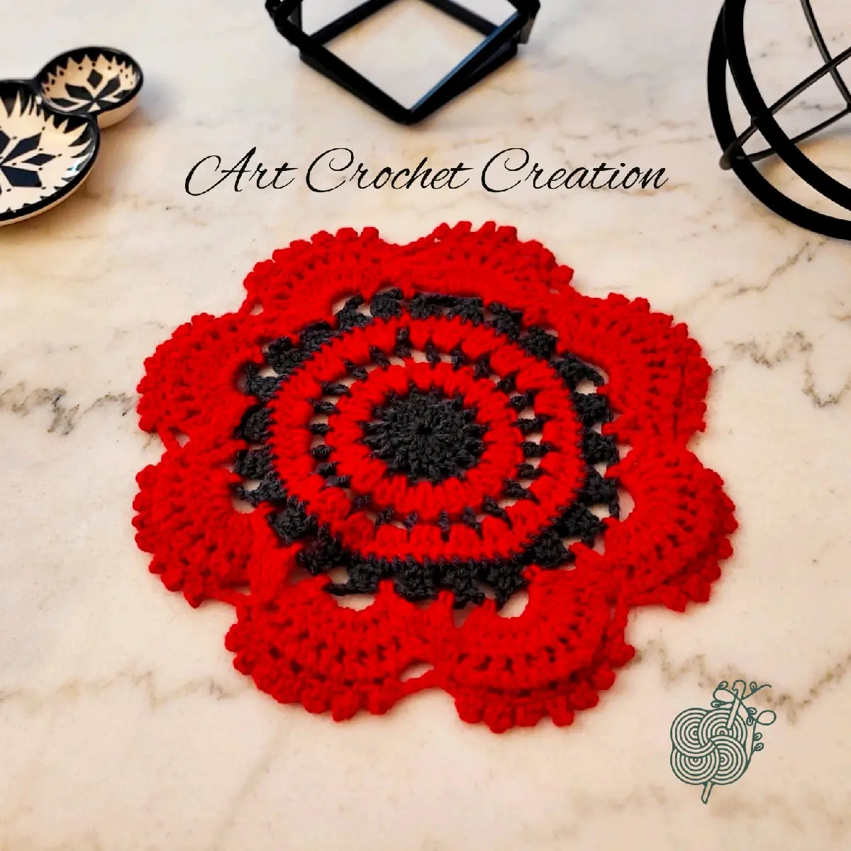 Scarlet and grey crochet decorative tablecloth Modern Decoration Cotton