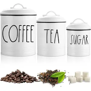 Large Coffee Tea Sugar Canister Set Farmhouse Coffee Container Set - Large Airtight Food Storage Containers with Lids - Farmhouse Kitchen Decor - Coffee Station Decor & Accessories Lightweight Utensils
