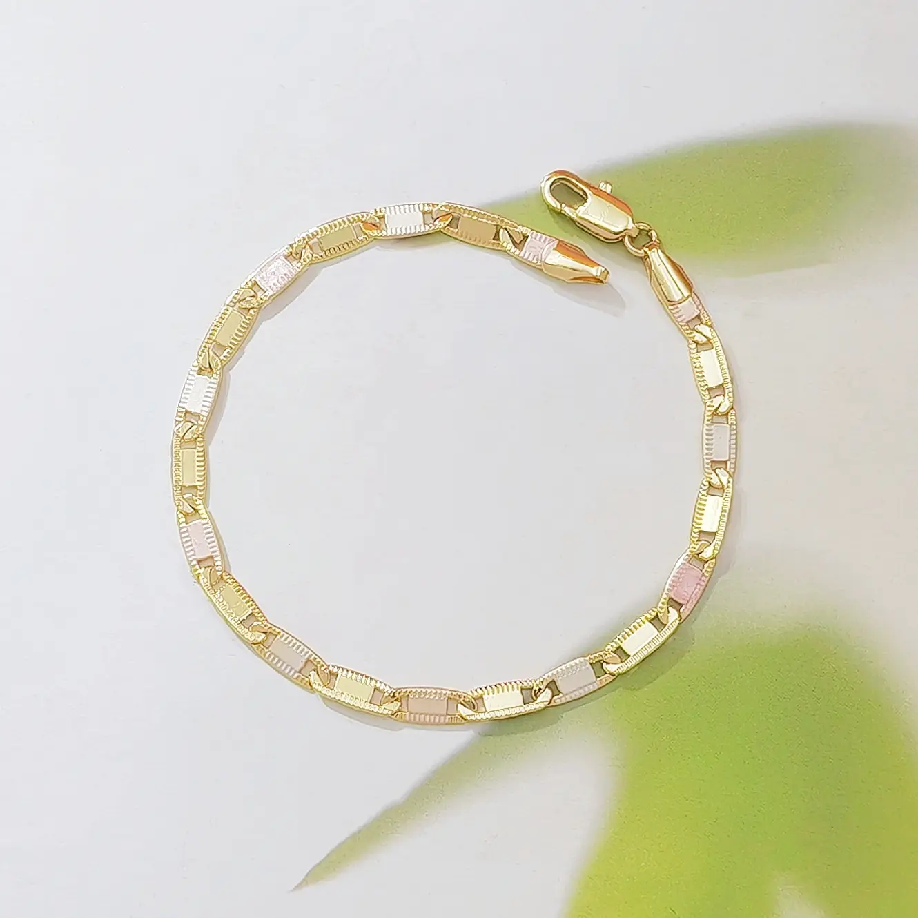 Tri-Color Gold Plated Flat Link Chain Bracelet for Women, Dainty Three Tone Valentino Link Jewelry Gift for Birthday Christmas Anniversary