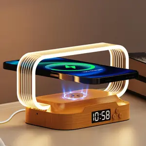 4 in 1 Wireless Charging Night Light Clock Phone Holder, 15W Wireless Charging Night Light with 3-color Stepless Dimming, Touch Control Night Light