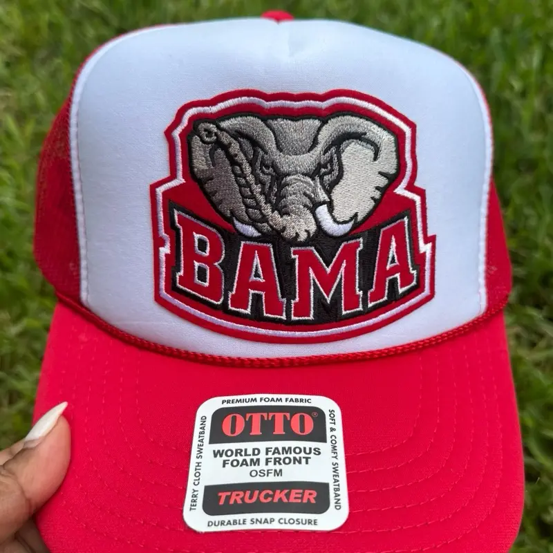 University of Alabama Football Ball Trucker Hat - Red & White Foam Front Snap Closure Cap embroider patch