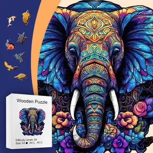 Difficult special-shaped colorful elephant wooden puzzle | exquisite pattern, decompression puzzle parent-child interaction, quality assurance, fast logistics, the first choice for birthday gifts, finished products can be used as home ornaments