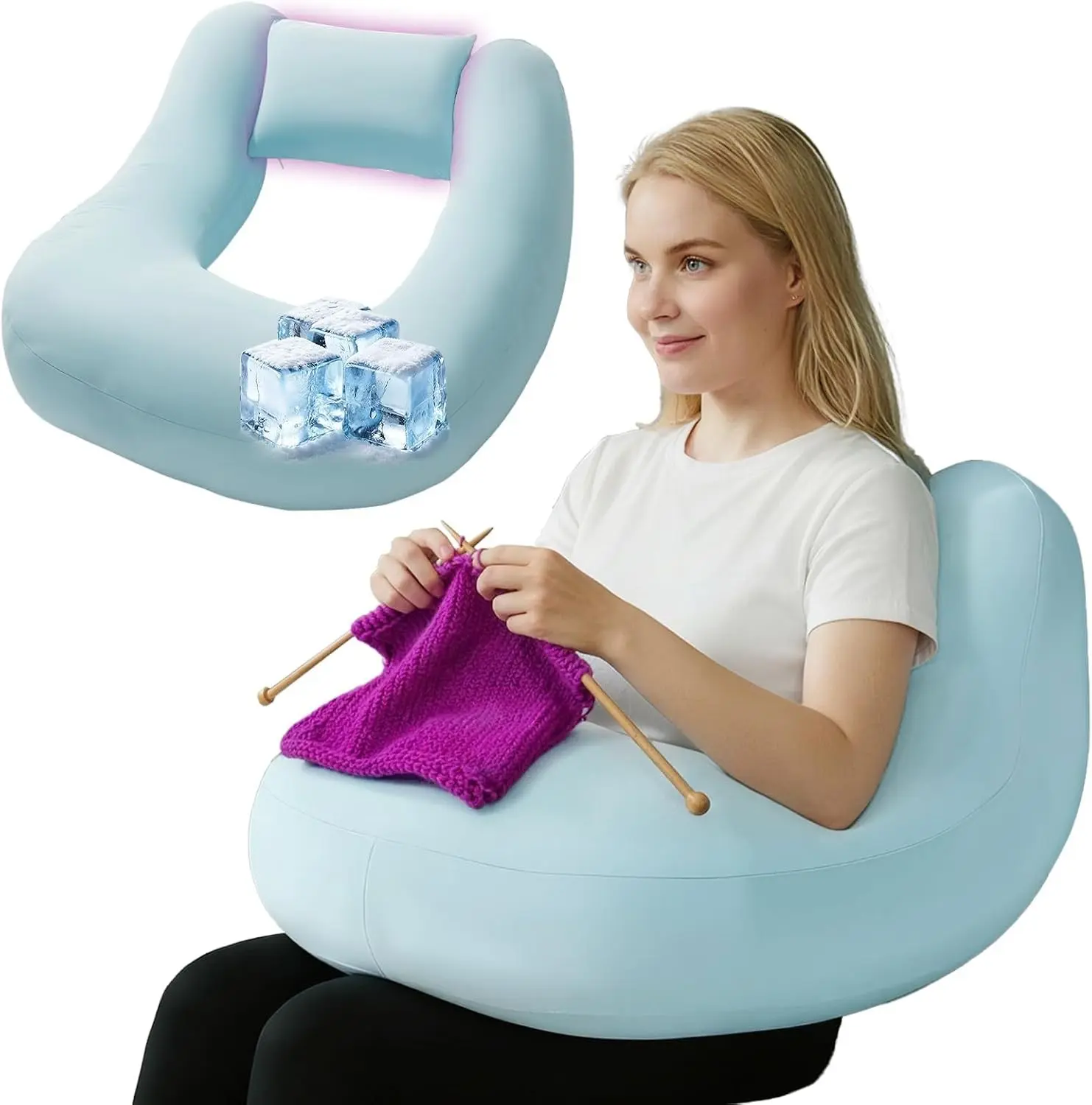 Cooling Crochet Lap Support Pillow Enlarged Multi-Purpose Reading Pillow with Extra Back Support for Gaming Working Laptop Crocheting Blue