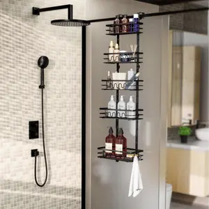 Heavy-Duty Over the Door Spice Rack Organizer – 4-Tier Metal Hanging Storage Shelf – Wall Mounted Pantry and Bathroom Door Organizer for Kitchen, Bathroom, Bedroom – Multi-Layer Can Rack Holder