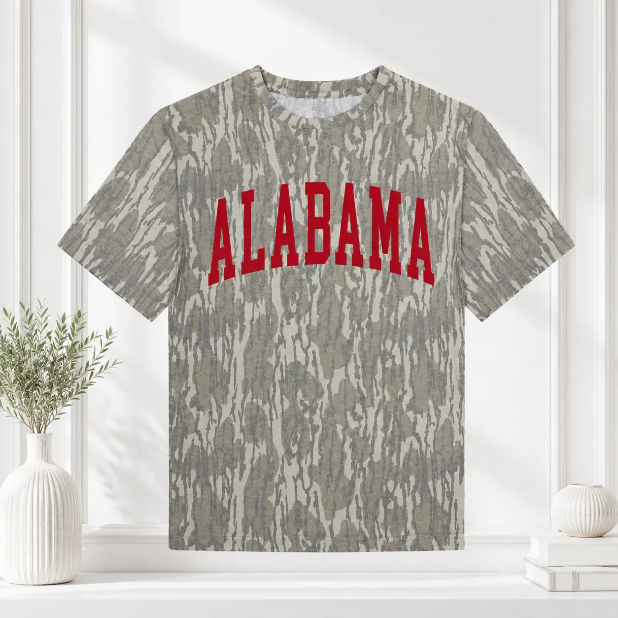Alabama Camo T Shirt Crimson Red Collegiate Style Graphic Tee Short Sleeve Casual Shirt for Men Women Southern State Gift