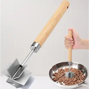 Stainless Steel Meat Chopper & Masher, 11 Inch Heavy Duty Ground Beef Tool with 6 Curved Blades – Multi-Purpose Kitchen Utensil for Smashing, Mixing, and Tenderizing