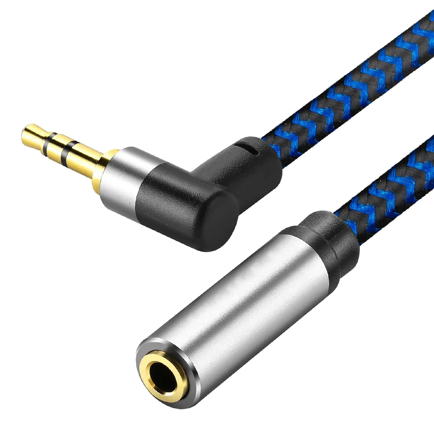3FT 3.5mm Audio Extension , 90- Right Angle Aux Extender Cord (Male to Female), Nylon Braided TRS Stereo Audio Jack Adapter for , PC, Speakers, Headphones (No Mic Support)