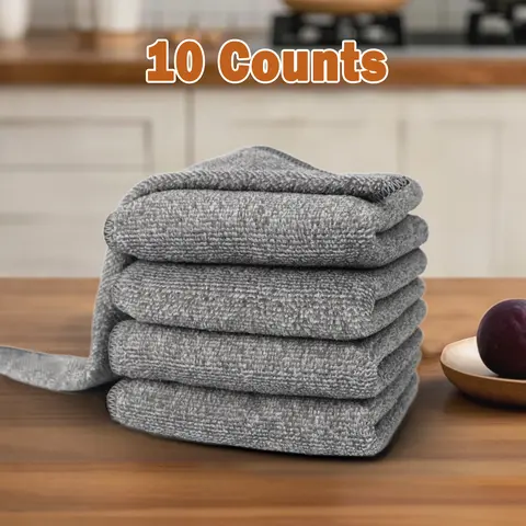 Bamboo Fiber Waffle Microfiber Kitchen Cleaning Cloths - 10 Reusable, UV-Protective, Absorbent, Durable, Scratch-Resistant, Easy-Clean Washable 30x30cm Square Cloths with Soft Tencel for Grease Removal, Countertop Wiping & Drying