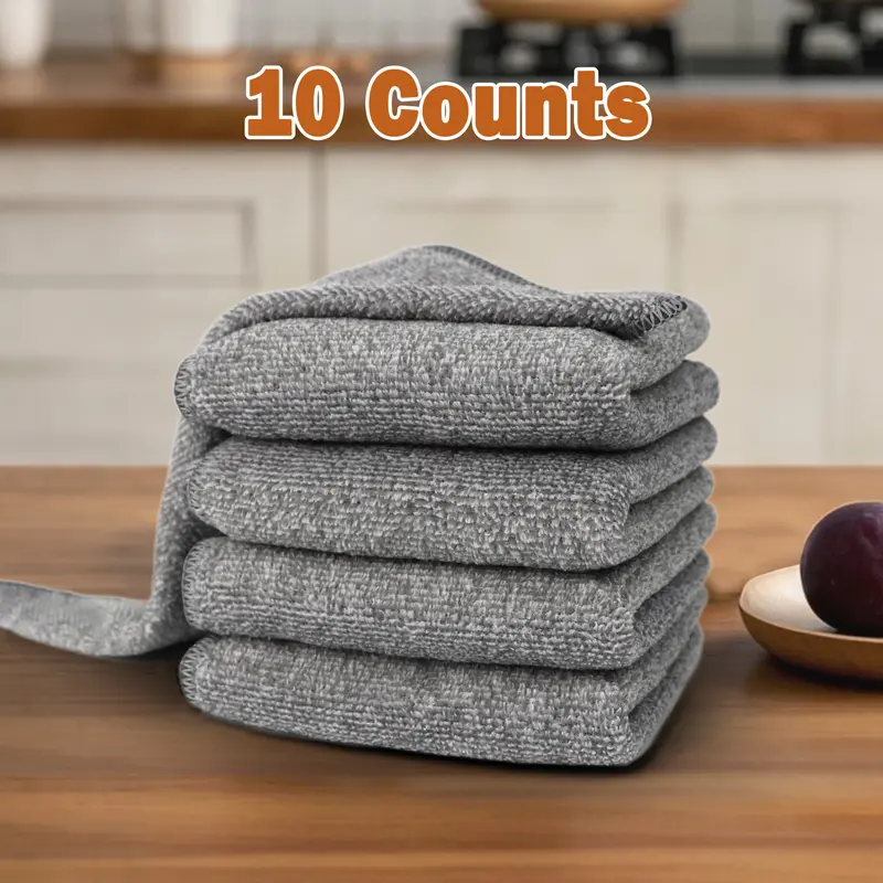 Bamboo Fiber Waffle Microfiber Kitchen Cleaning Cloths - 10 Reusable, UV-Protective, Absorbent, Durable, Scratch-Resistant, Easy-Clean Washable 30x30cm Square Cloths with Soft Tencel for Grease Removal, Countertop Wiping & Drying
