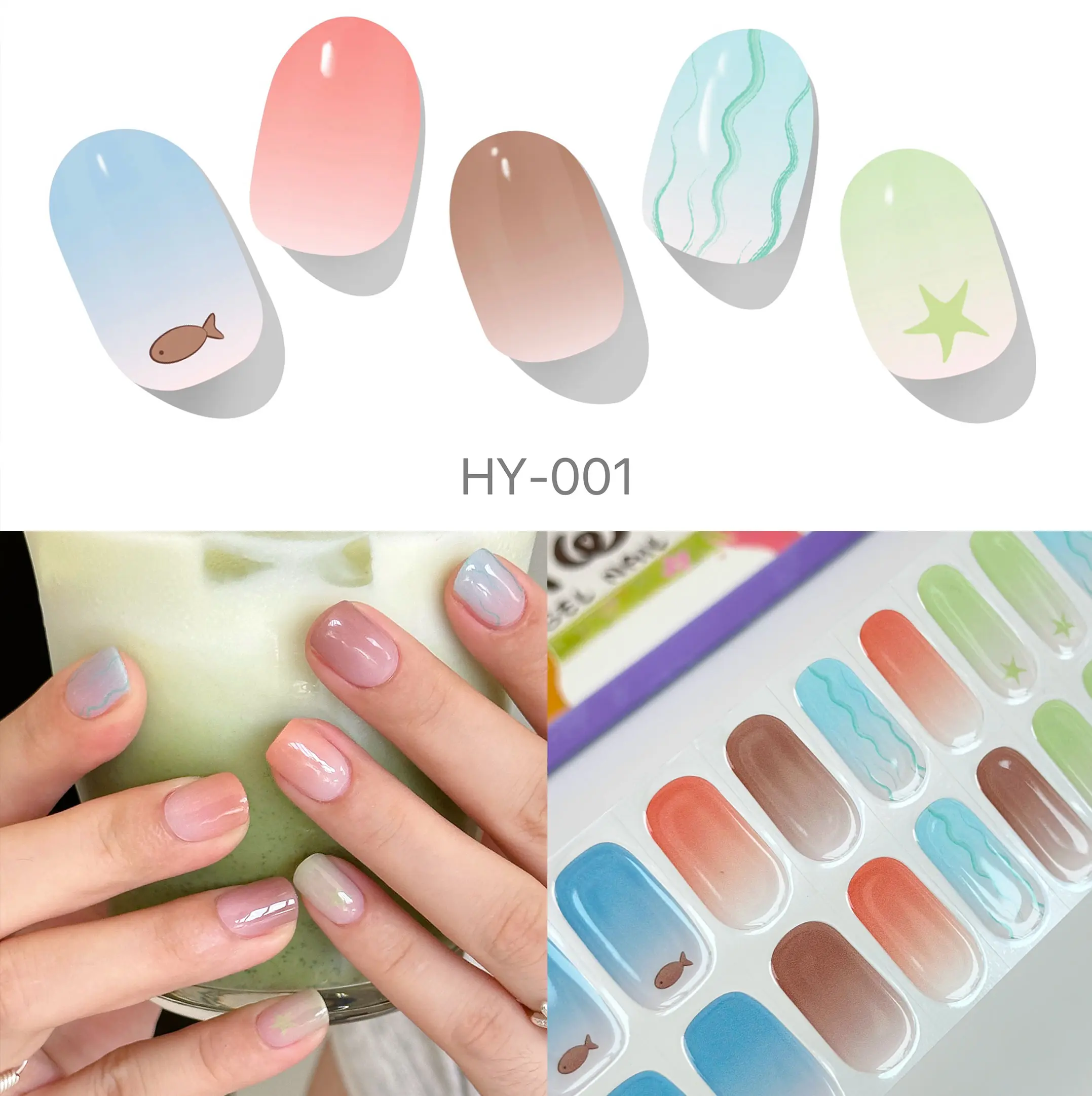 KiWi Semi-Cured UV Gel Nail Strips -  Ocean Party, 20pcs Wraps for Home DIY Manicure (Beauty & Personal Care, Nail Care Accessory)