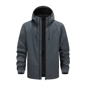 Men’s Spring/Autumn Hooded Windproof Waterproof Softshell Jacket – Dark Gray Outdoor Quick-Dry Minimalist Commuter Mountaineering Cycling Top