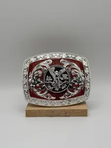 Centenario belt buckle- Silver with maroon
