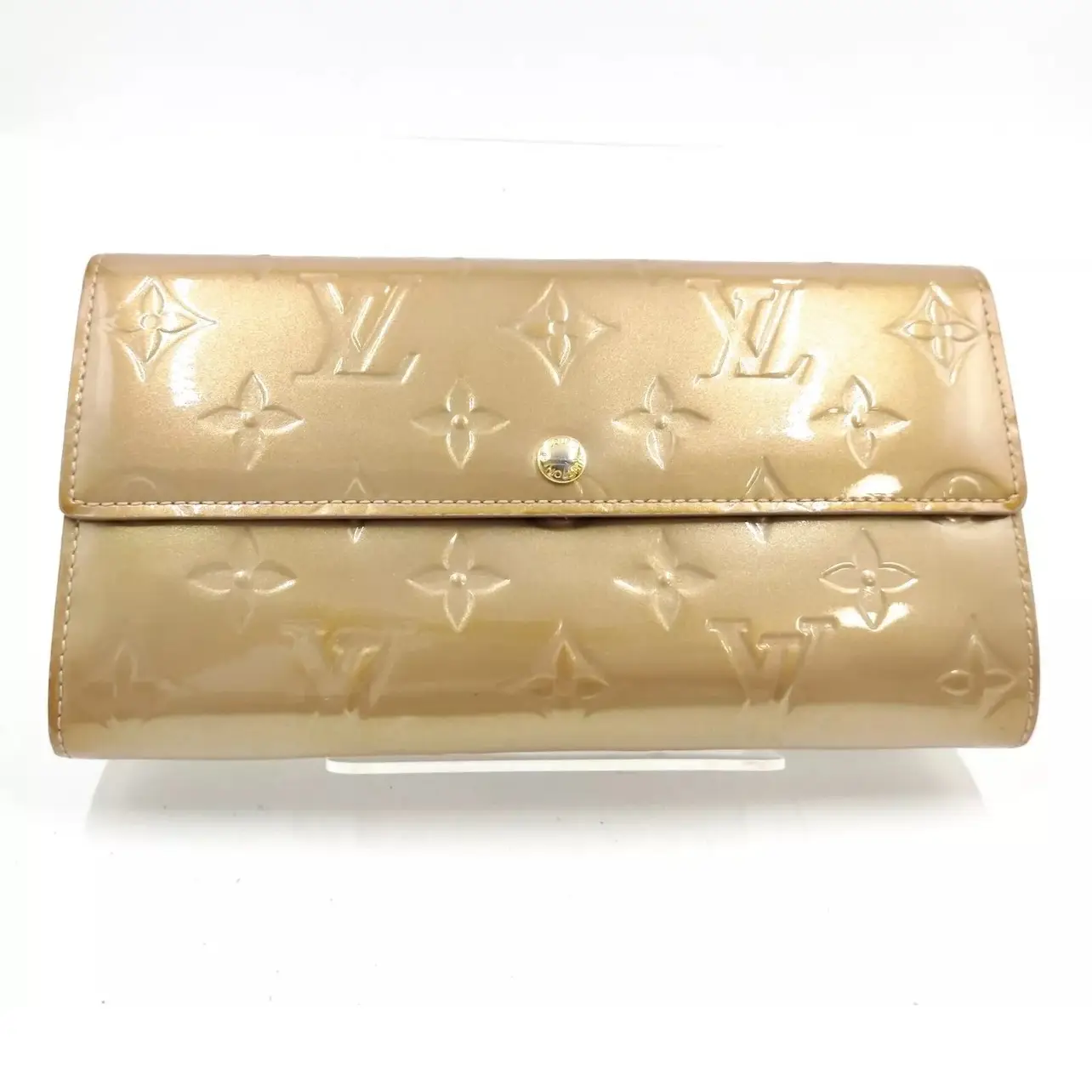 Pre-owned Louis Vuitton Vernis Bag Accessories Long Wallet Sarah Beige 1456730 10 Card Slots