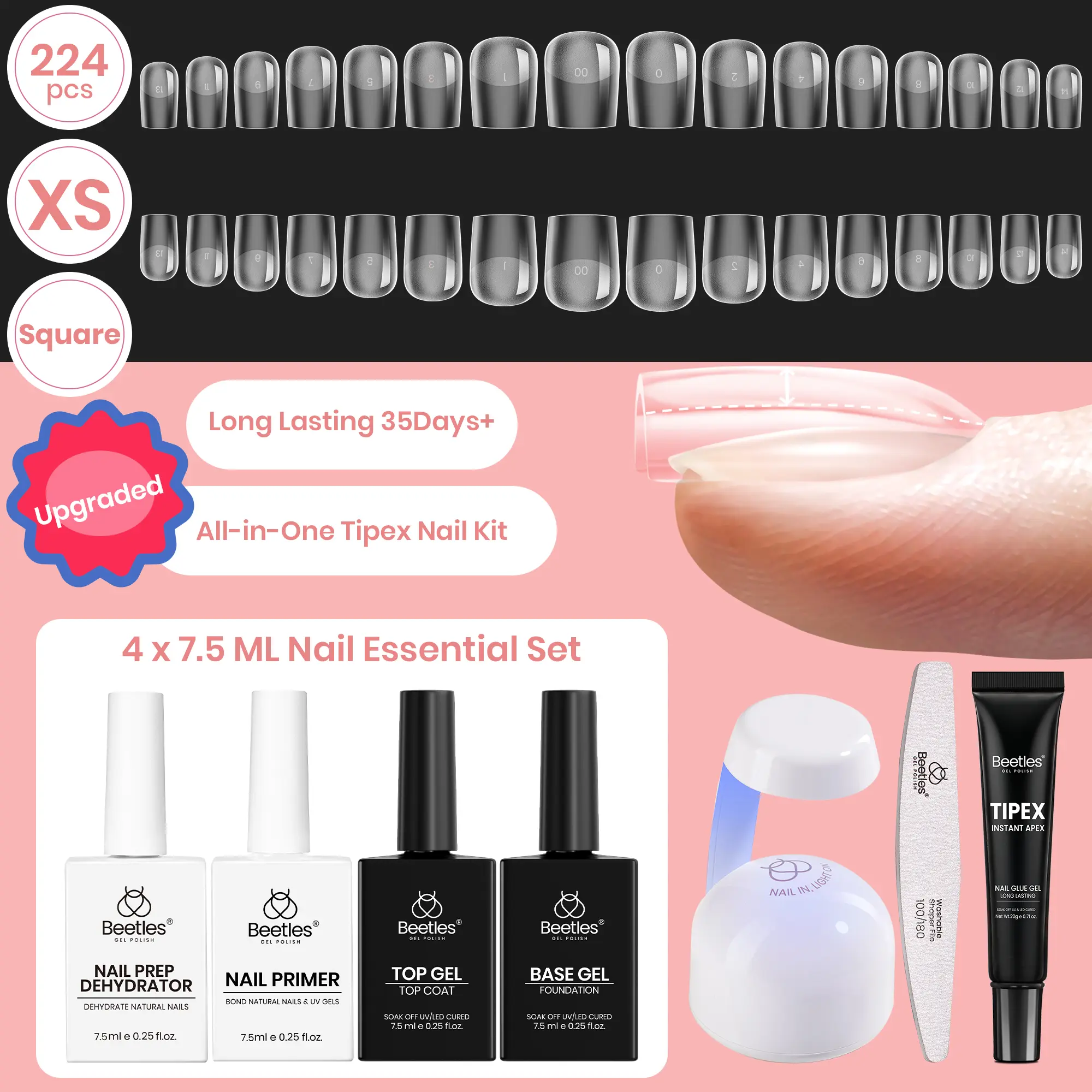 Extra Short Square 【Kit】16 Sizes-224 Pcs