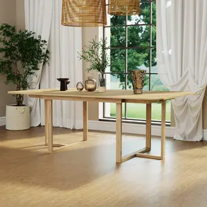 FUFU&GAGA Extendable Solid Wood Dining Table for 4-10 People, Space-Saving Expandable Rectangle Table for Kitchen & Dining Room, Modern Minimalist Design Furniture