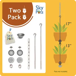 SkyPots Two Pack Pot Hanger Kits 17" & 13" Hangers 12" Chain Catch JR for Indoor Gardening Plant Hanger Kit