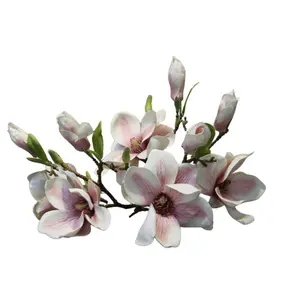 5 Stems Luxury Artificial Magnolia Flowers, Beautiful Faux Floral Stems for Home Decoration, Living Room, Dining Table Centerpiece, Wedding Bouquet, Party Props and Holiday Festive Decor, Reusable and Never Wither