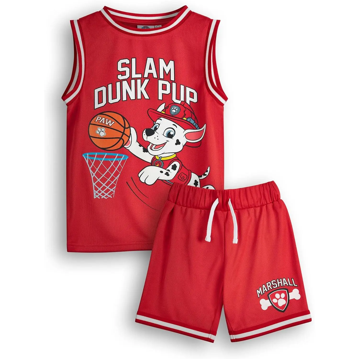 Paw Patrol Maillot Basketball Garçon Marshall – Rouge Pompier Dalmatien – Vêtement Sport Slam Dunk Pup