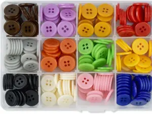 300 Pack Colorful Buttons for Craft DIY 15 Assorted Colors Resin Round Buttons for Sewing Flatback Button with Box 4 Holes Crafts Buttons Mixed Color Manual Button DIY Handmade Ornament Buttons (15mm)