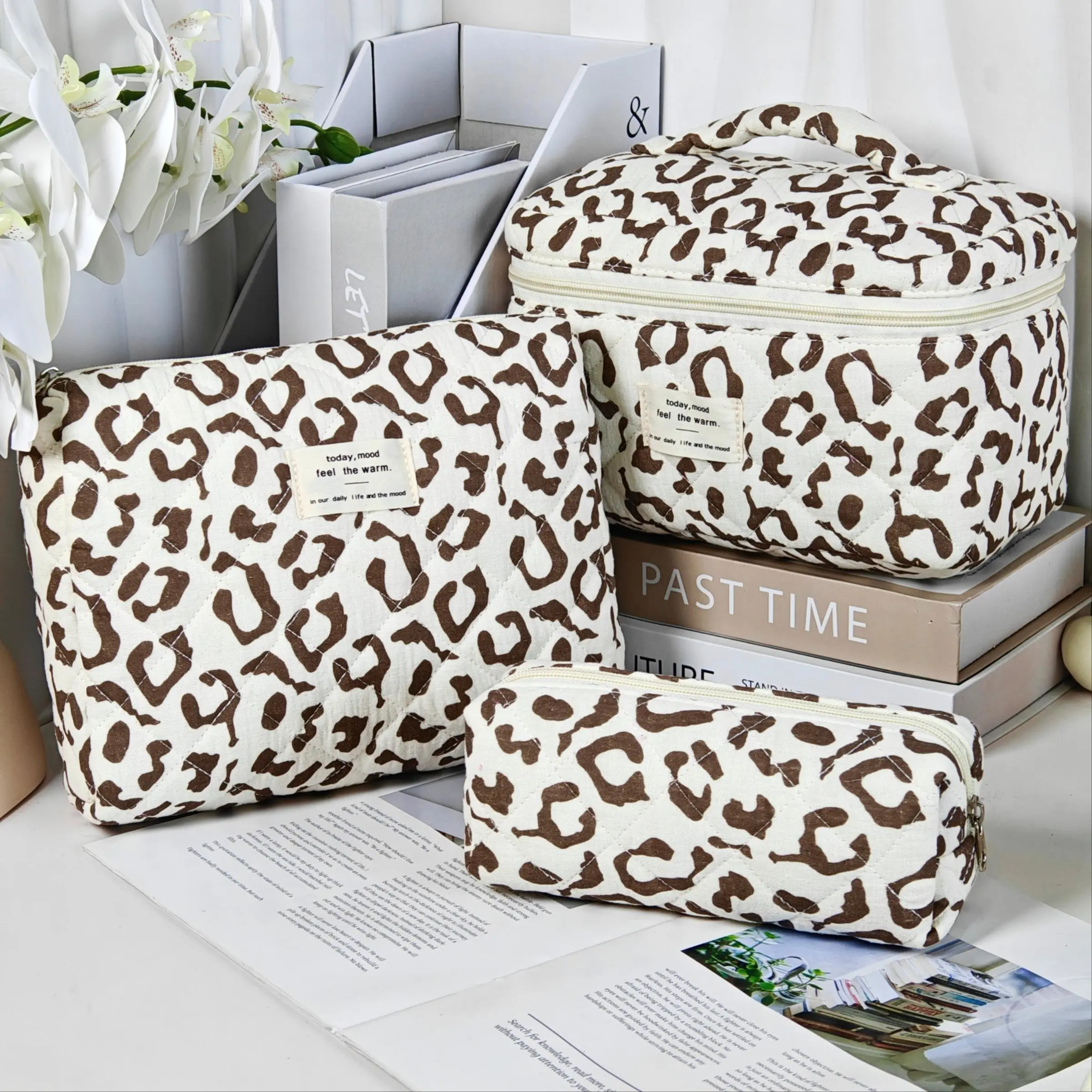 Leopard Print Makeup Bag Set, 3 Counts/set Large Capacity Cosmetic Storage Bag, Zipper Makeup Organizer Pouch for Travel, Outing, Travel Cosmetic Bags, Travel Essentials