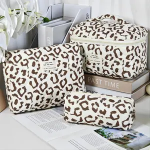 Leopard Print Makeup Bag Set, 3 Counts/set Large Capacity Cosmetic Storage Bag, Zipper Makeup Organizer Pouch for Travel, Outing, Travel Cosmetic Bags