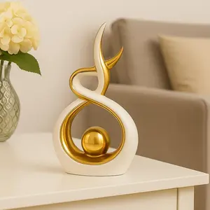 White &  Abstract Ceramic Ornament - Modern Decorative Sculpture for Living Room, Shelf & Coffee Table Decor - Minimalist  Accent, Table Centerpiece  for  Lovers